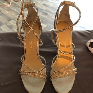 Silver rhinestone heels by Jessica Simpson.